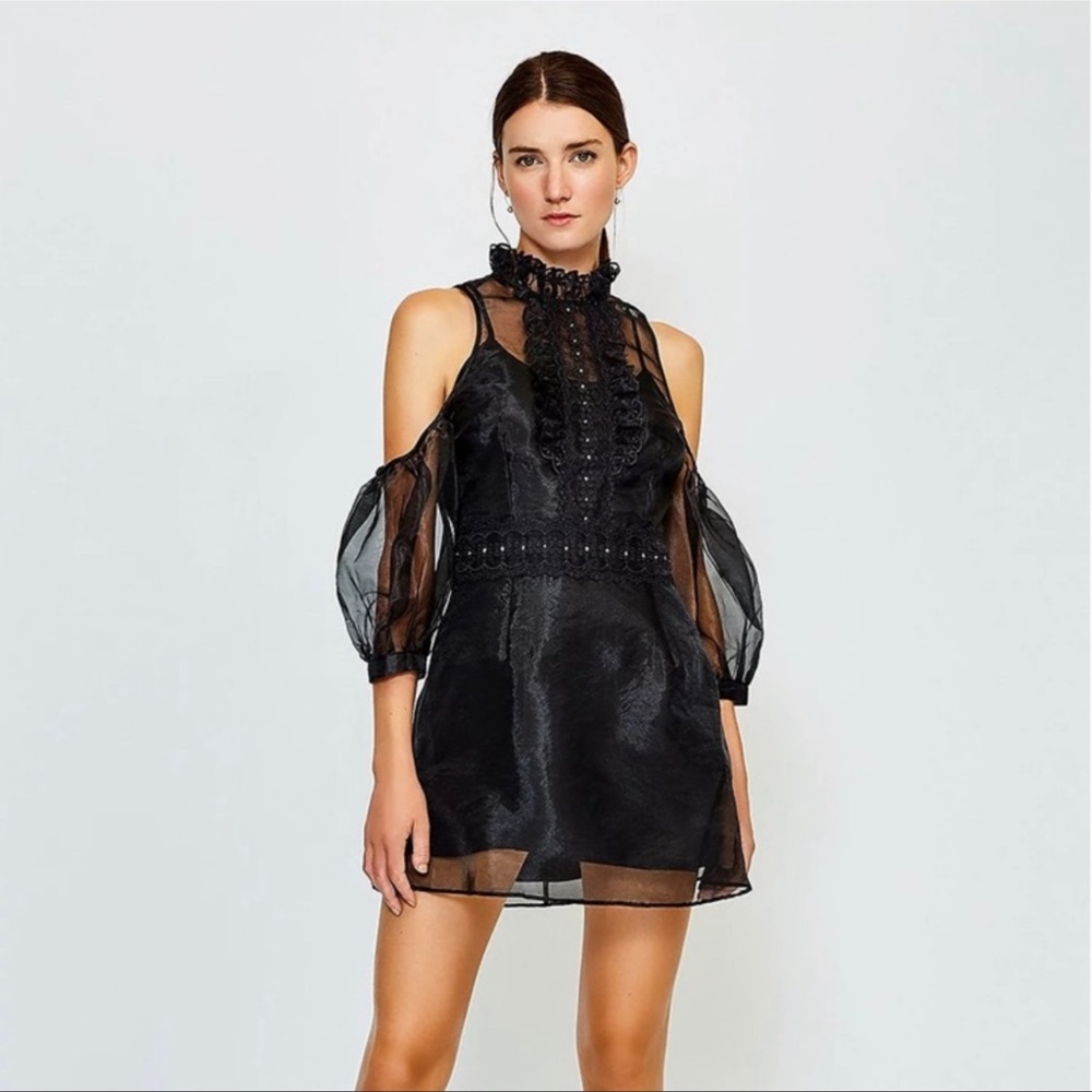 Organza Lace Cold Shoulder Dress
